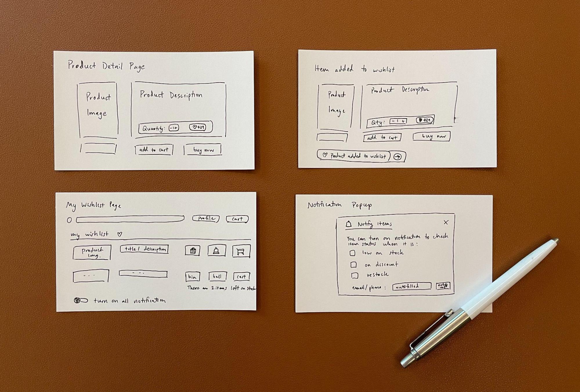 Paper prototype of the wishlist